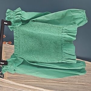 The Drop Women's Marisol Long-Sleeve Ruffle Smocked Top Jade Size Small